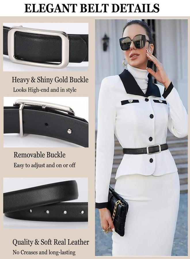 ALAIX Women's Leather Belt for Jeans Pants Fashion Belt with Gold/Silver Buckle Elegant Thin Waist Dress Belts for Women - Image 4